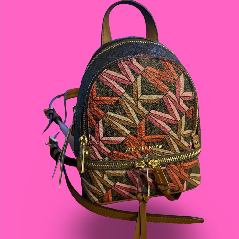 Michael Kors Geometric Red and Pink Backpack